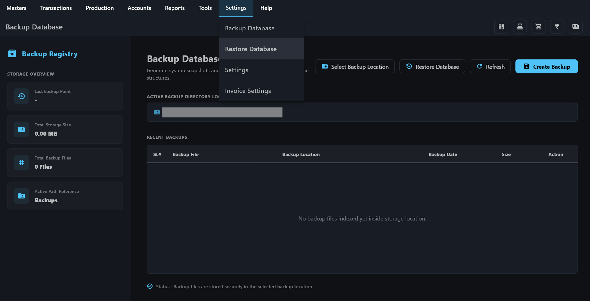 Invoicell Backup Module Interface