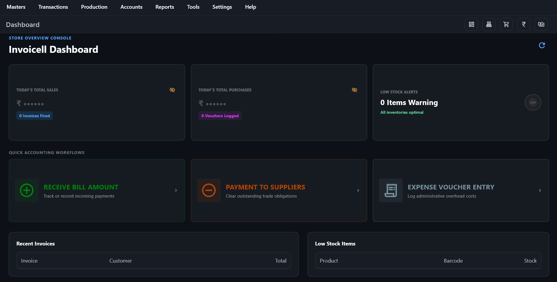 Invoicell Main Dashboard Interface